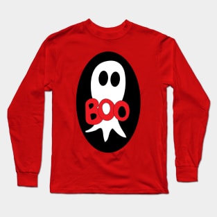 Cute Halloween ghost cartoon with BOO text Long Sleeve T-Shirt